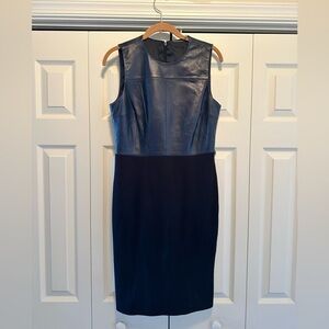 Elie Tahari Navy Blue Leather Bodice Dark Ocean Isadora Dress Size 6 RETAIL $798